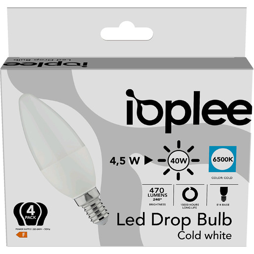 Image of IOPLEE C356651-Confezione 4 lampadine LED 6500 K 4,5W E14 Classe F