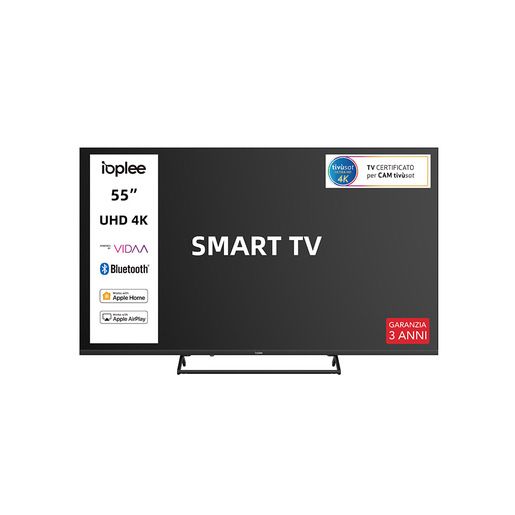 Image of IOPLEE SMART TV 55'' UHD 4K, Sistema operativo VIDAA, Triplo tuner DVBT2/C/S2, Certificato TivuSAT, Piedistallo centrale in metallo, Dolby Audio, Parenta