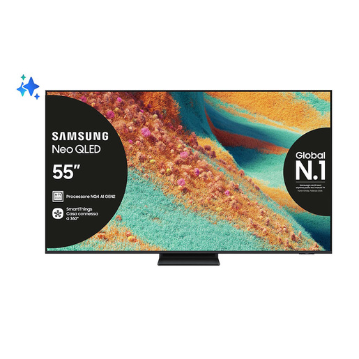 Samsung Neo QLED AI TV 55'' QE55QN85FAUXZT 4K Mini LED, Processore NQ4 AI Gen2, 4K AI Upscaling, Neo Quantum HDR+, Dolby Atmos & OTS Lite, Simple Chamfer