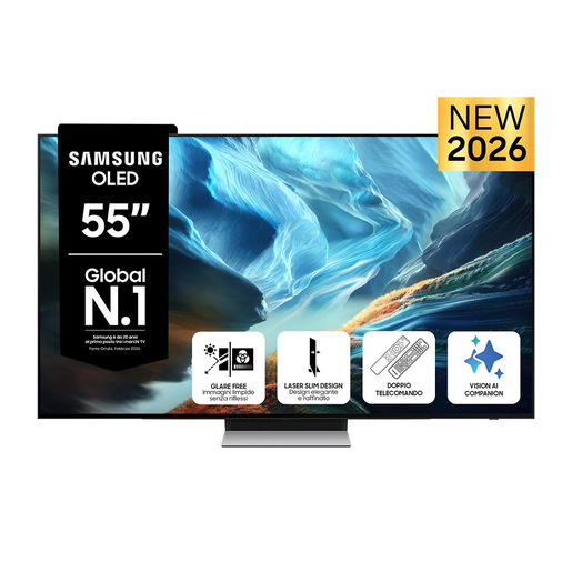 Samsung OLED AI TV 55'' QE55S90HAEXZT 4K, Processore NQ4 AI Gen3, 4K AI Upscaling Pro, Glare Free, OLED HDR+, Motion Xcelerator 165Hz, Dolby Atmos & OTS
