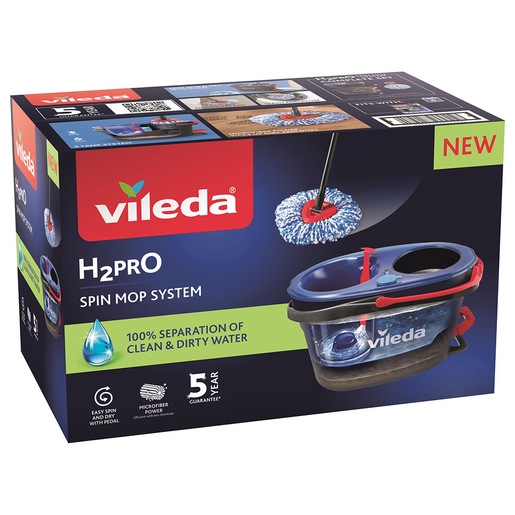 Image of Vileda H2Pro Spin Mop Sistema spazzolone Microfibra 6000 ml Bagnato Nero, Blu, Rosso