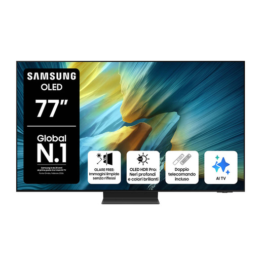 Samsung OLED AI TV 77'' QE77S95FATXZT 4K, Processore NQ4 AI Gen3, 4K AI Upscaling Pro, Glare Free, OLED HDR Pro, Dolby Atmos & OTS+, Infinity One Design,