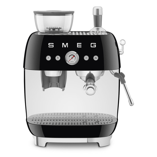 Image of Smeg Macchina da Caffè Espresso Manuale con macinacaffè integrato 50's Style – Nero LUCIDO – EGF03BLEU