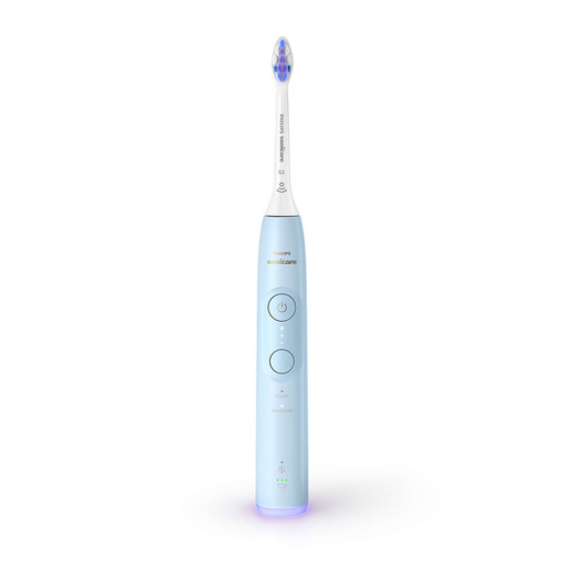 Philips 6100 Series Sonicare spazzolino elettrico sonico con base di ricarica e custodia, 3 livelli intensità, sensore di pressione colore azzurro HX7