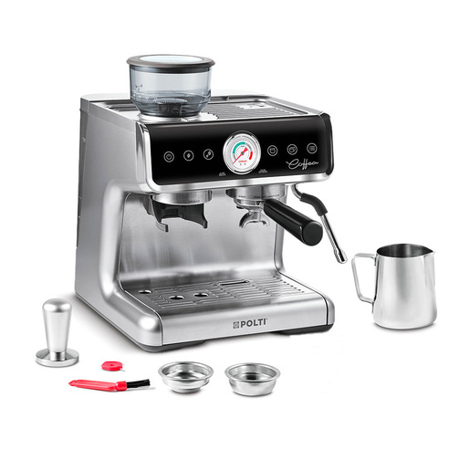 Image of Polti Coffea G50S, macchina da caffè manuale con macina grani integrato e montalatte professionale