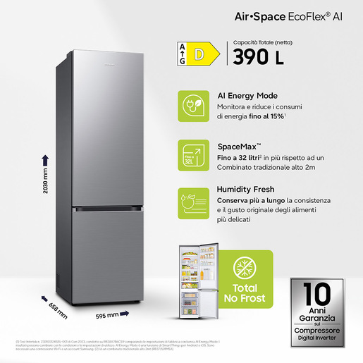 Image of Samsung RB38C600DSA Libera installazione 390 L Acciaio inox