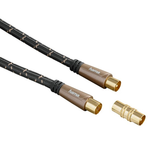 Image of Hama Cavo antenna M/F con adattatore M/M, 1,5 metri, 120 dB, TPE, connettori dorati, ferrite, nero