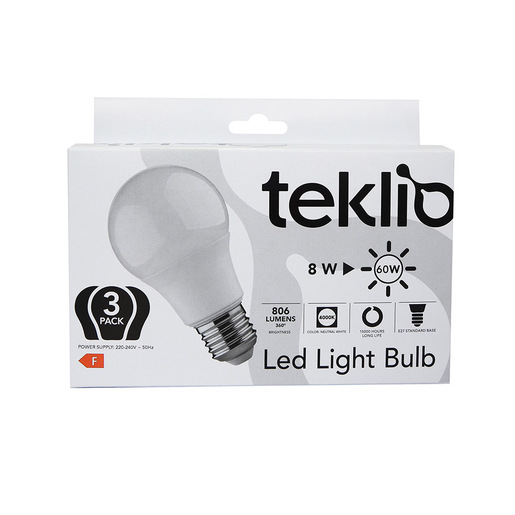 Image of IOPLEE TEKLIO A60-8 Confezione 3 lampadine LED 8W E27 classe F