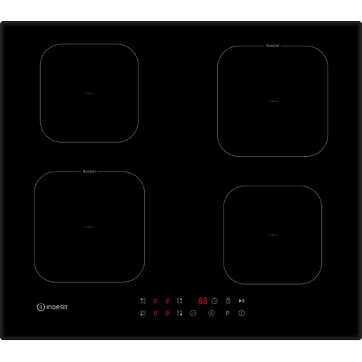 Indesit IS F 18Q60 NE piano cottura a induzione da incasso, 4 zone, 7400 W di potenza complessiva, vetroceramica nera