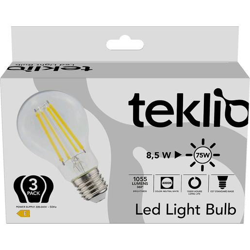 Image of IOPLEE TEKLIO A605C Confezione 3 lampadine LED 4000 K 8,5W E27 Classe E