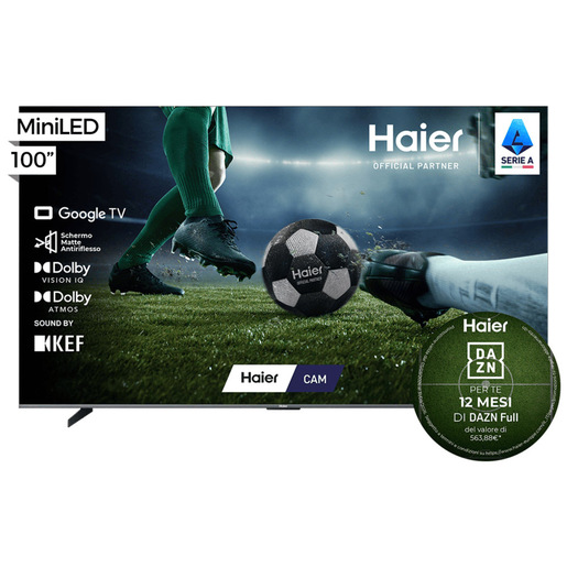 Haier TV QLED Mini LED Ultra 100'' H100S90FUX, 4K, AI, Google TV, Dolby Vision IQ, KEF Sound, Dolby Atmos, Gaming 240Hz