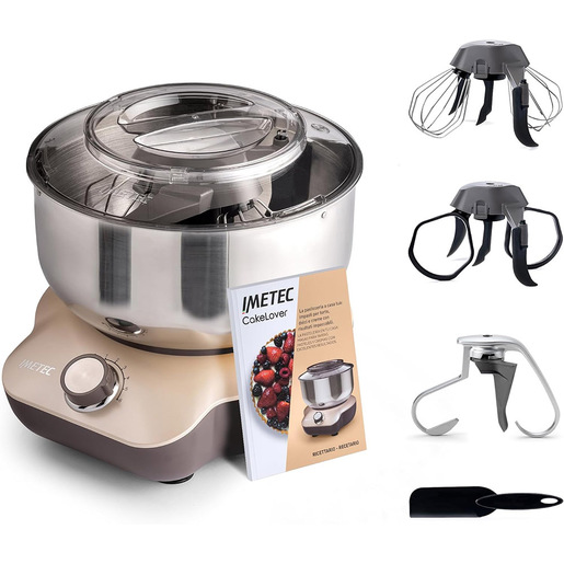 Image of Imetec CakeLover, Impastatrice Planetaria di 5L per Torte, Dolci, Pizza, Pane, Pasta – 1500 W, 6 Velocità, Ciotola in Acciaio Inox, Doppio Gancio, Fru