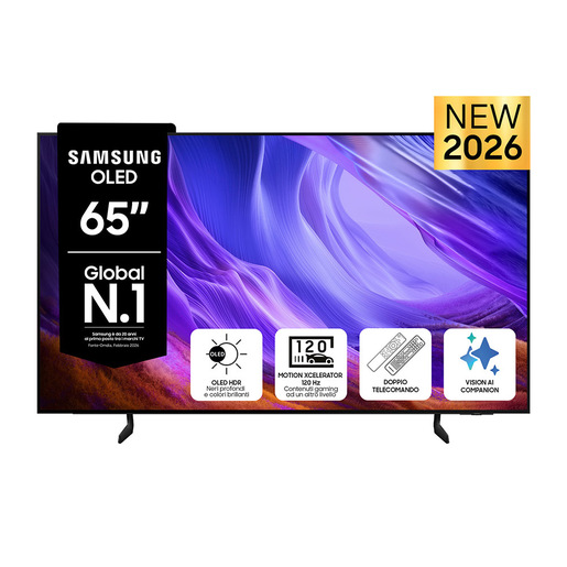 Samsung OLED AI TV 65'' QE65S85HAEXZT 4K, Processore NQ4 AI Gen2, 4K AI Upscaling, Schermo antiriflesso, OLED HDR, Motion Xcelerator 120Hz, Dolby Atmos &