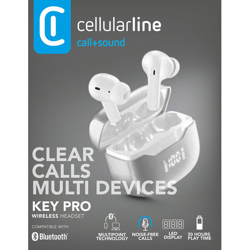 Image of Cellularline Key Pro Auricolari Bluetooth con custodia di ricarica, display LED e funzione ENC