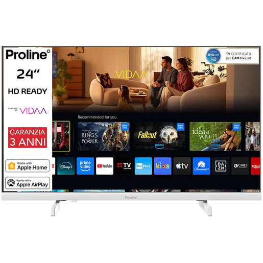 Proline PRO24WVDA SMART TV Bianco 24'' HD, Sistema operativo VIDAA, Triplo tuner DVBT2/C/S2, Certificato TivuSAT, Dolby Audio, Parental Control
