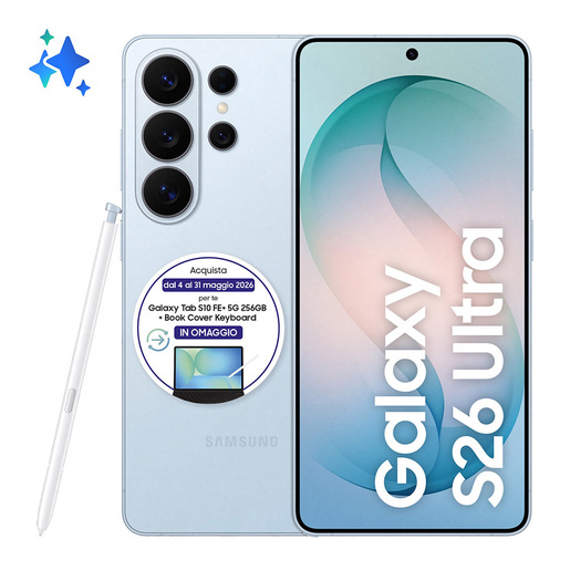 Samsung Galaxy S26 Ultra Smartphone AI, 256GB, Privacy Display integrato, Processore potente, Assistente Foto, Camera 200 MP, 5000 mAh, Sky Blue