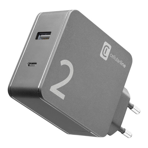 Image of Cellularline Duo Charger - MacBook and iPhone Caricabatterie per computer portatili dotati di porta USB-C e smartphone, 42W