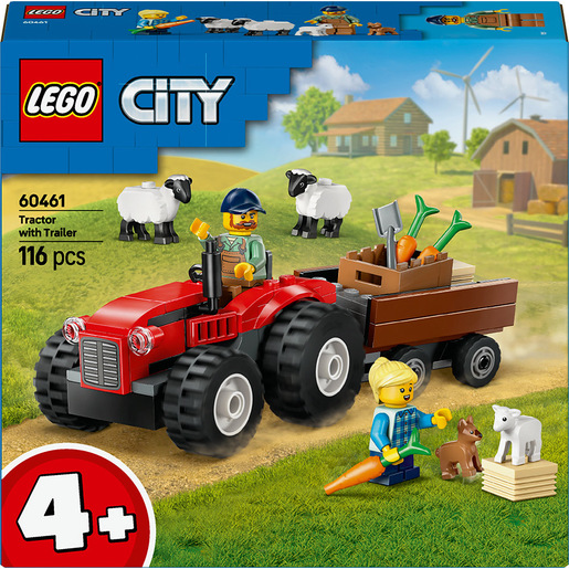 Image of LEGO City Trattore agricolo rosso con rimorchio e pecore