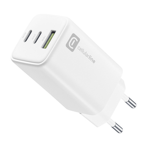 Image of Cellularline Multipower Trio Port 65W - Smartphone, tablet e laptop Caricabatteria da rete 65W con 3 porte USB + USB-C + USB-C