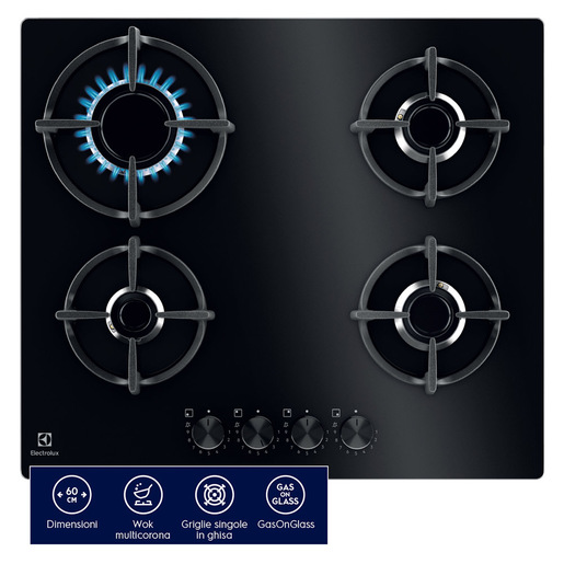 Electrolux EGG64272K Piano cottura Serie 600 Gas on Glass 60cm