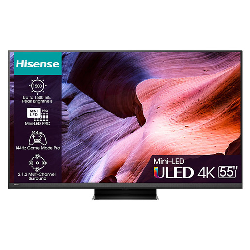 Hisense TV Mini-LED ULED 4K Ultra HD 55'' 55U8KQ, Smart TV VIDAA U7, QLED Display 144Hz, Wifi, Retroilluminazione Mini-LED, Local Dimming, HDR Dolby