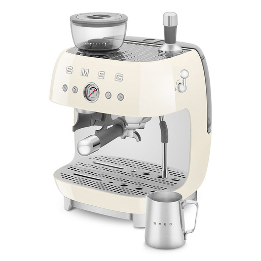 Image of Smeg Macchina da Caffè Espresso Manuale con macinacaffè integrato 50's Style – Panna LUCIDO – EGF03CREU