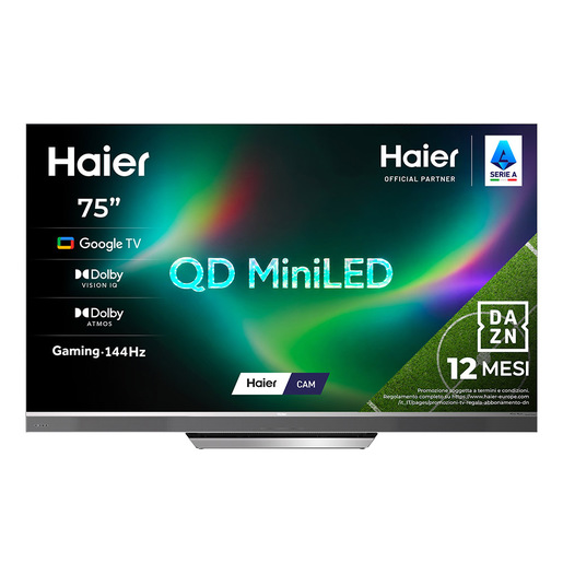Haier Smart TV QD Mini LED 75'' H75M95EUX, 4K UHD, Google TV, Gaming fino a 144Hz, HDR10+