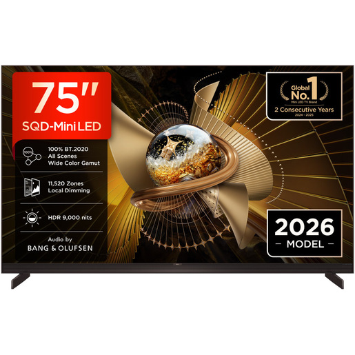 TCL X11L TV 75X11L SQD‑Mini LED da 75'', 4K UHD, 9000 nit e 11.520 zone di dimming, Smart Google TV a 144Hz, Dolby Vision & Atmos, Audio Bang & Olufsen