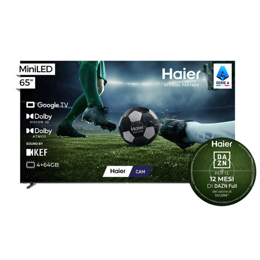 Haier Smart TV QLED Mini LED Ultra 65'' H65M92FUX, 4K, UltraSense AI, Google TV, Ultra Crystal-Black, Dolby Vision IQ, Sound by KEF, 144Hz, HDMI 2.1 x4