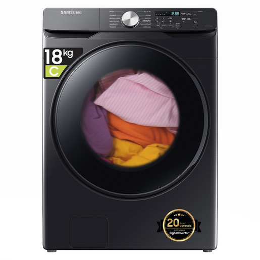 Samsung WF18T8000GV/ET lavatrice a caricamento frontale Grandi Capacità 18 kg Classe C 1100 giri/min, Body nero + porta nera