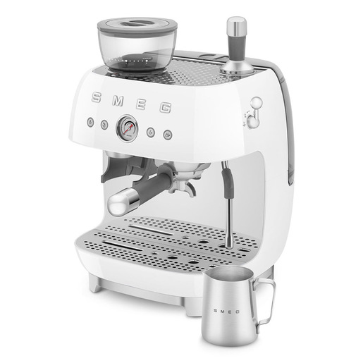 Image of Smeg Macchina da Caffè Espresso Manuale con macinacaffè integrato 50's Style – Bianco LUCIDO – EGF03WHEU