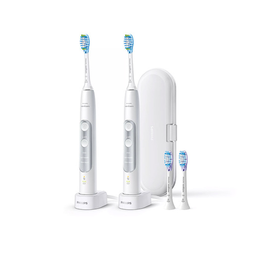 Image of Philips Sonicare ExpertClean 7300 Spazzolini Elettrici Sonici, confezione da 2 spazzolini bianchi con custodia e testine di ricambio HX9911/19