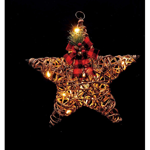 Image of Regalo Stella in rattan e ferro con 15 LED (funzionamento a pila 2AA x 1,5V)