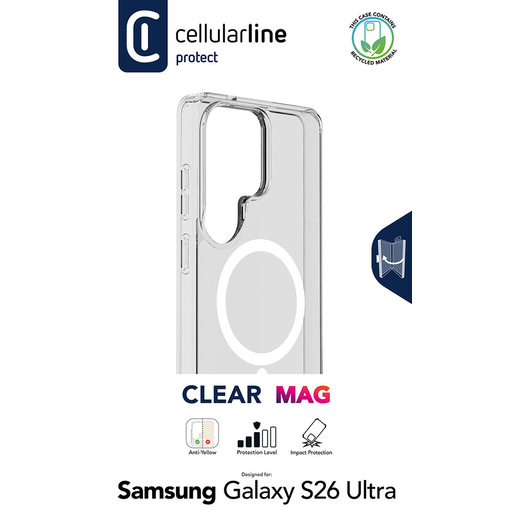 Image of Cellularline Clear Mag - Galaxy S26 Ultra Custodia trasparente ultra resistente con bordo in gomma, compatibile con ecosistema Qi2 e accessori magnetici,