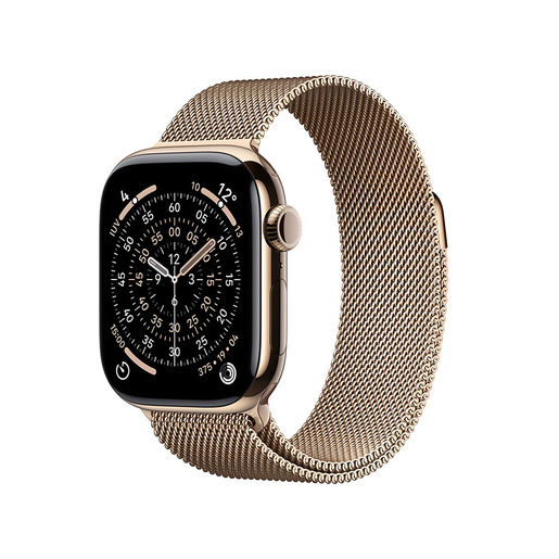 Image of Apple Watch Series 11 GPS + Cellular 42mm Cassa Titanio Oro con Loop in maglia Milanese Oro