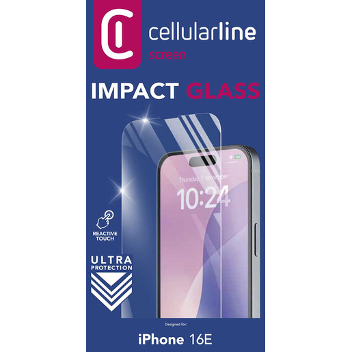 Image of Cellularline Impact Glass - iPhone 16e Vetro temperato sottile, resistente e super sensibile