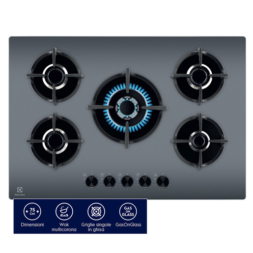 Electrolux EGG75372M Piano cottura Serie 600 Gas on Glass 75cm