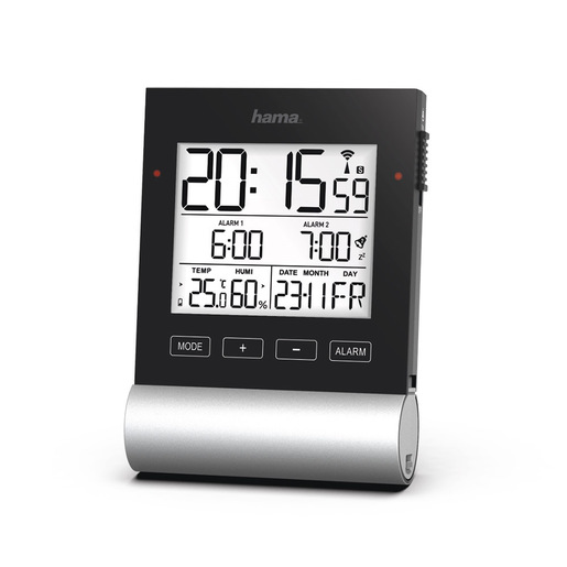 Image of Hama Orologio/sveglia digitale Black Line radio-controllata, termometro, igrometro, nero