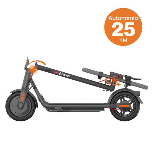 NAVEE V25i Pro Monopattino Elettrico con il manubrio da chiuso ruotabile, Autonomia 25KM Motore Max 600W Gomma 10'' e Frecce Direzionali