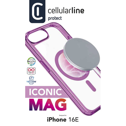 Image of Cellularline Iconic Mag - iPhone 16e Custodia trasparente con bordi colorati compatibile con ecosistema Magsafe