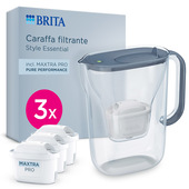 Brita Caraffa Filtrante Acqua Style Essential Stone Blue (2.4L) Incl. 3X Filtro Maxtra Pro Pure Performance Che Riduce Cloro, Calcare, Pfas E Metalli-image