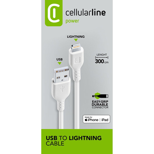 Image of Cellularline Power Cable 300cm - Lightning Cavo Lightning per ricarica e trasferimento dati