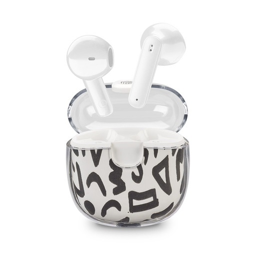 Music Sound Drip Auricolari Bluetooth a capsula con custodia trasparente e fantasie originali