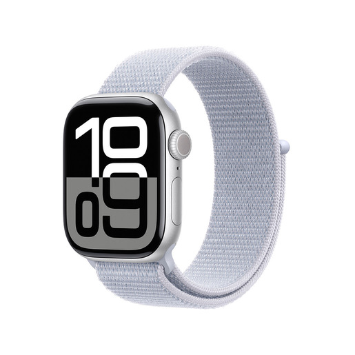 Image of Apple Watch Series 10 Serie 10 GPS + Cellular 42mm Cassa in Alluminio Color Argento con Blu tempesta Sport Loop