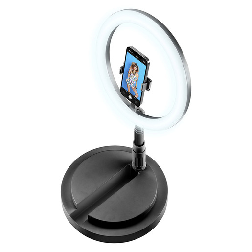 Image of Tech Pop Selfie Ring Compact - Universale Anello led con asta estendibile fino a 1,70 m di altezza, ideale per riprese video e selfie.