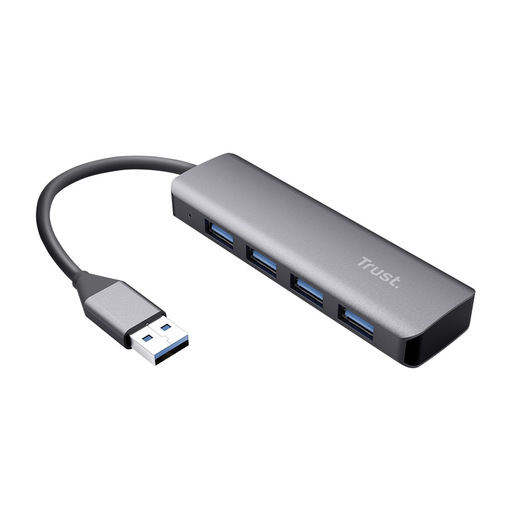 Image of Trust Halyx Aluminium 4-Port USB 3.2 Hub USB 3.2 Gen 1 (3.1 Gen 1) Micro-B Grigio