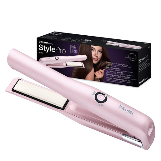 Image of Beurer Piastra per capelli a batteria HS 20 con ricarica USB, tre livelli di temperatura e riscaldamento rapido, ideale per viaggiare, rosa