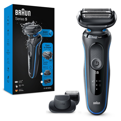 Image of Braun Series 5 51-B1500s Rasoio Elettrico Con Accessorio Regolabarba EasyClick, EasyClean, Wet&Dry, Ricaricabile, Rasoio A Lamina Senza Fili, Blu