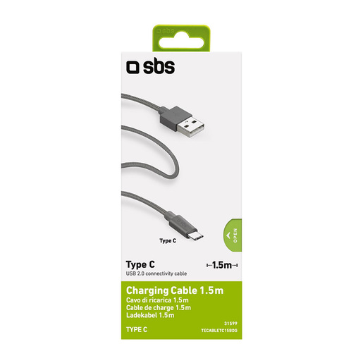 Image of SBS TECABLETC15BDG cavo USB 1,5 m USB 2.0 USB A USB C Grigio
