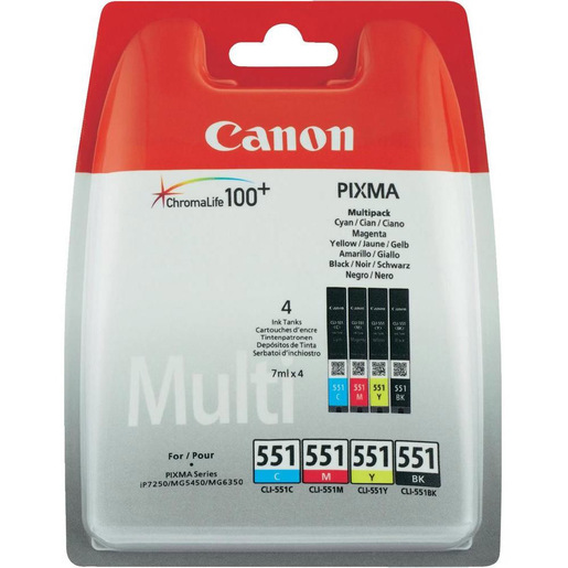 Image of Canon CLI-551 C/M/Y/BK w/sec cartuccia d'inchiostro 4 pz Originale Res